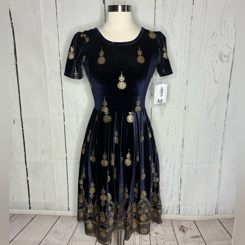 Elegant Navy and Gold Velvet Dress